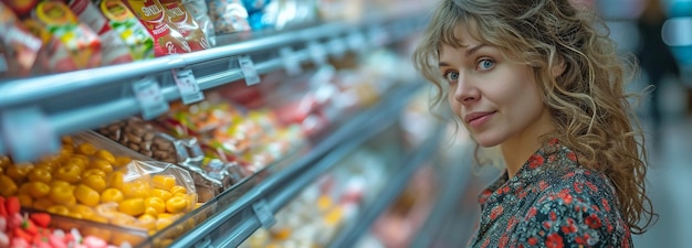 donna grassa che compra caramelle al negozio