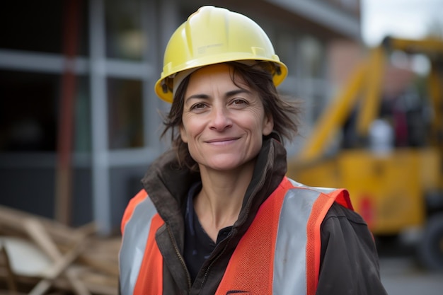 Donna impegnata in lavori di costruzione in un cantiere edile Generativo Ai