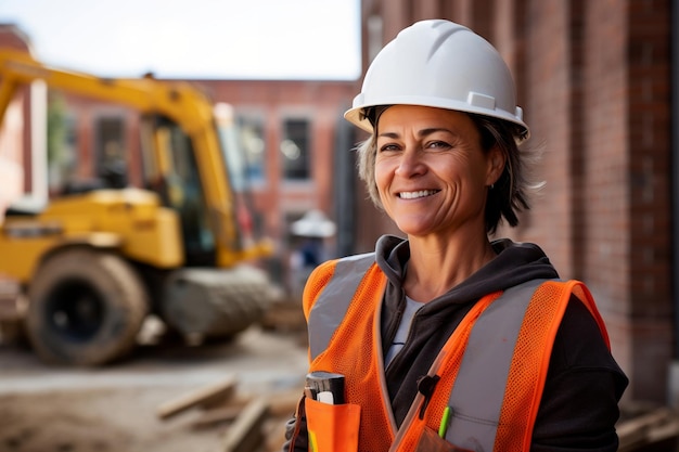 Donna impegnata in lavori di costruzione in un cantiere edile Generativo Ai