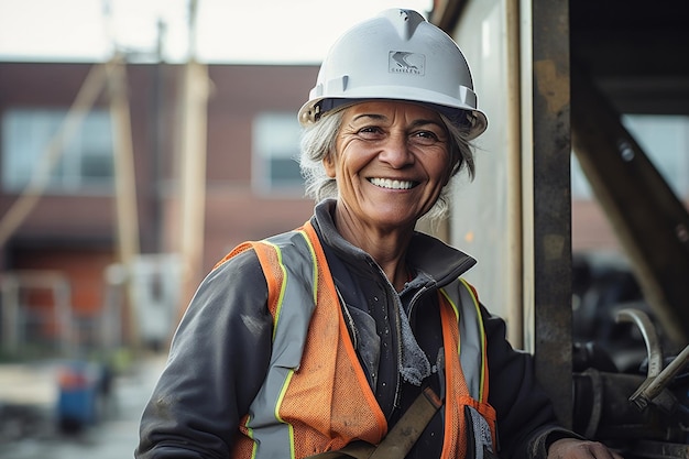 Donna impegnata in lavori di costruzione in un cantiere edile Generativo Ai