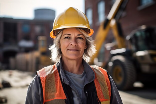 Donna impegnata in lavori di costruzione in un cantiere edile Generativo Ai