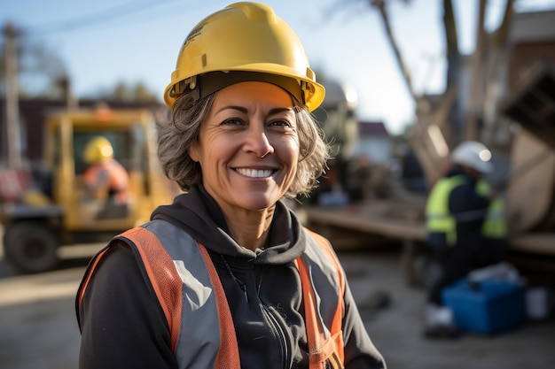 Donna impegnata in lavori di costruzione in un cantiere Generative Ai