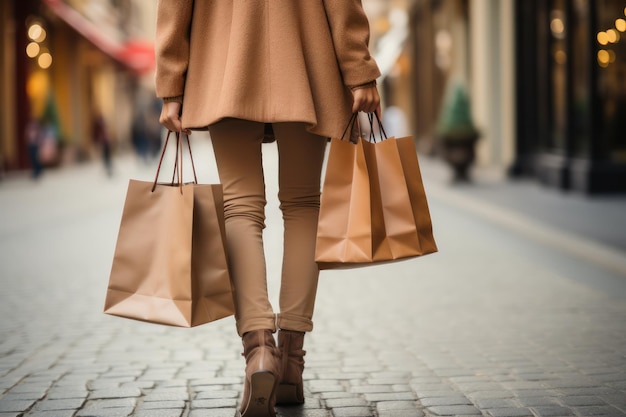 donna in abbigliamento casual che tiene i sacchetti della spesa IA generativa