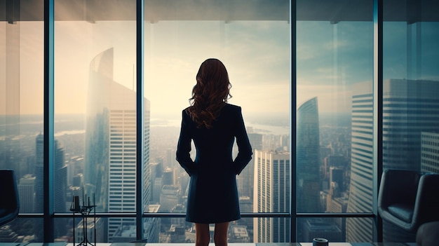 donna in abito in un moderno edificio per uffici