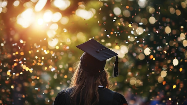 Donna in berretto e abito da laurea