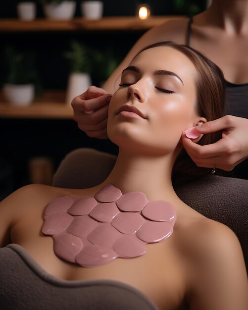 Donna in corso di procedura del viso gua sha