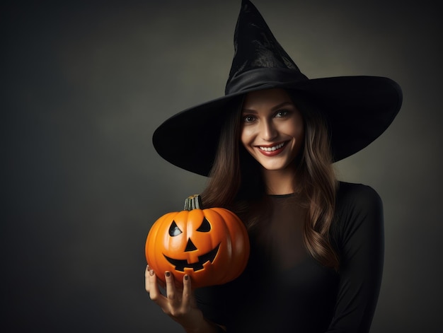 Donna in costume di Halloween con una posa giocosa