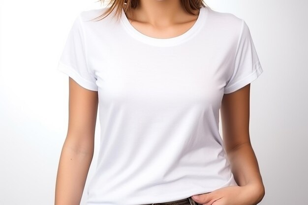 Donna in maglietta bianca Mockup creato con AI generativa