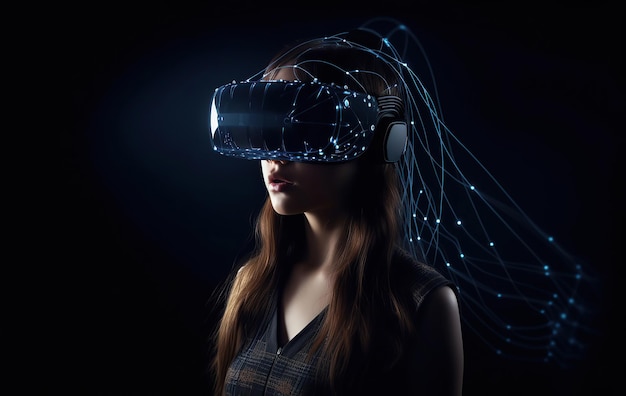 Donna in occhiali per realtà virtuale ai generativa