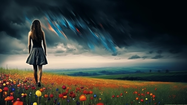 Donna in piedi in un campo di fiori