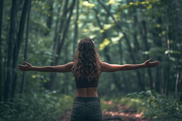 Donna in piedi nella foresta