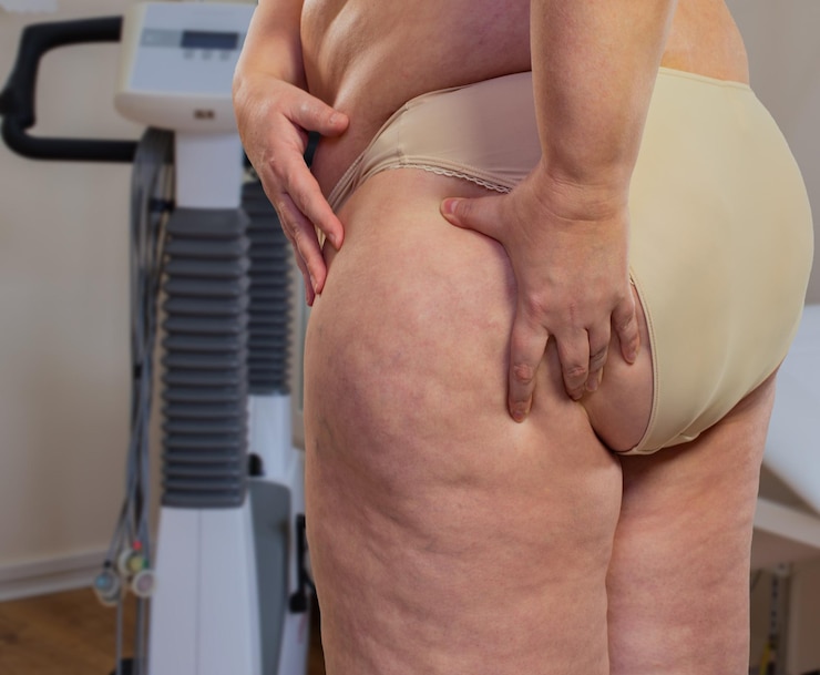 Foto donna in sovrappeso nella sala di trattamento di un medico