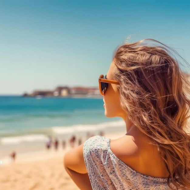 donna in spiaggia con cappello