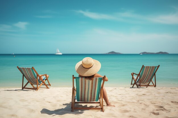 donna in spiaggia con cappello