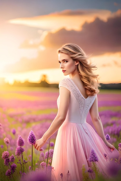 Donna in un campo di lavanda