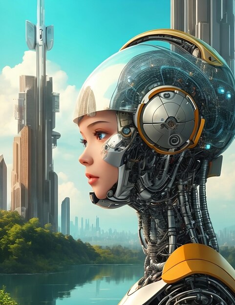 donna in una ragazza robot della città