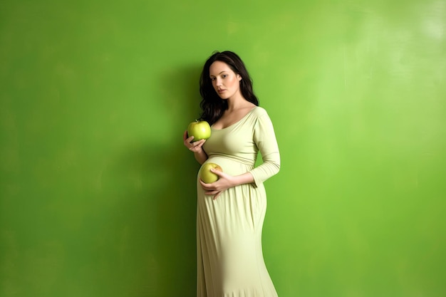 Donna incinta con mele verdi creata utilizzando strumenti di IA generativa
