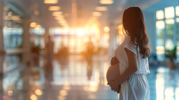 Donna incinta con sfondo sfocato in ospedale