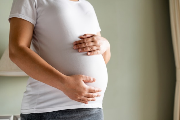 Donna incinta felice e bambino in attesa.