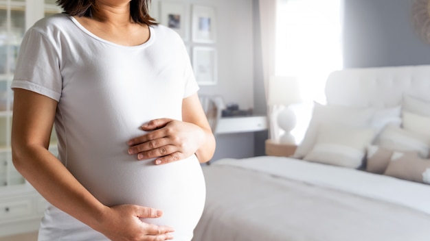 Donna incinta felice e bambino in attesa.