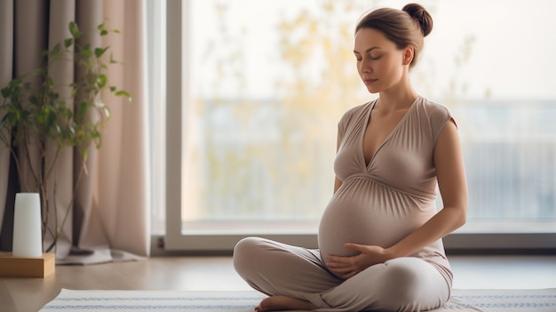 Donna incinta in salute che fa yoga prenatale