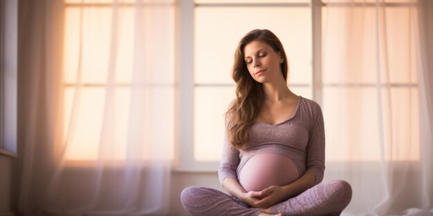 Donna incinta seduta a nutrire la vita dentro di lei