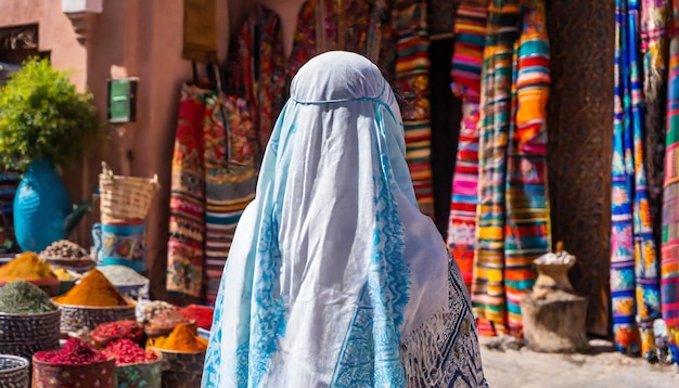 Donna marocchina che indossa un velo tradizionale