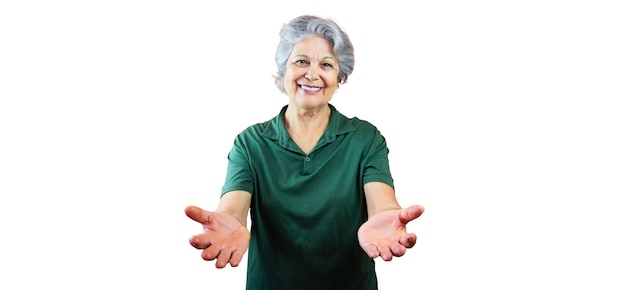 Donna Matura Sorridente Del Giorno Della Donna Con I Capelli Grigi Isolati