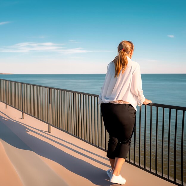 donna meditazione emozione sentimento pace psicologia tristezza acqua di mare estate molo spiaggia na