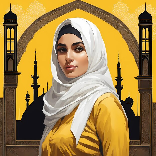 Donna musulmana che indossa un esempio di pittura digitale Hijab