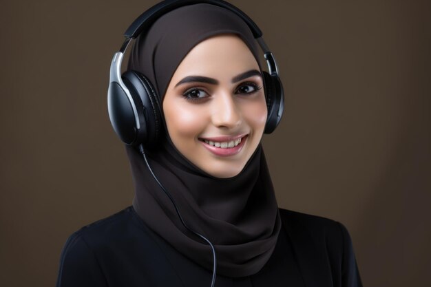 Donna musulmana come servizio clienti del call center isolato