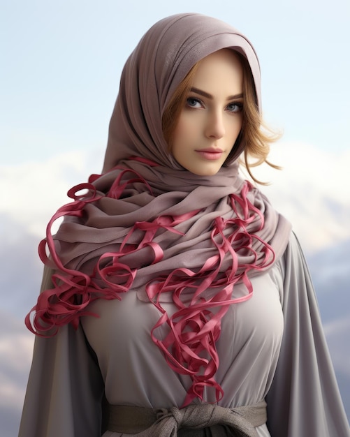 Donna musulmana con un nastro rosa su uno sfondo chiaro