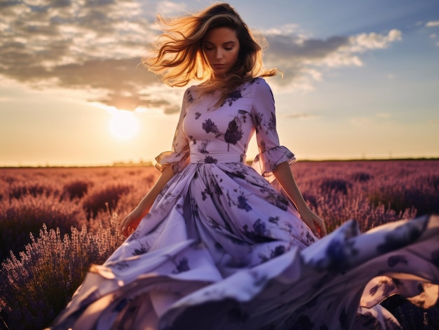 Donna nel campo di lavanda