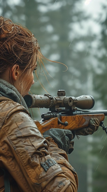 Donna nel deserto che spara con una pistola