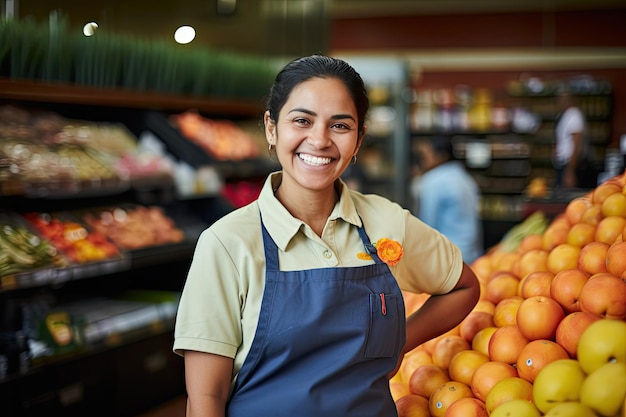 donna nel supermercato lavoratrice e cassiera nel negozio