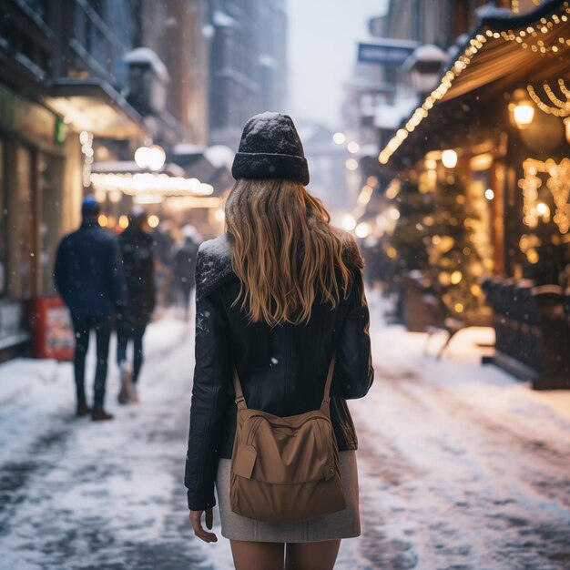 donna nella strada d'inverno