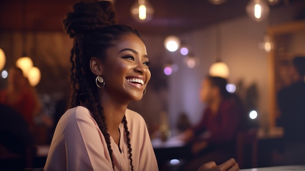 Donna nera africana nella serata delle donne al bar