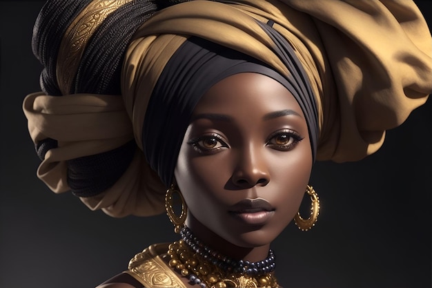 Donna nera in turbante africano sullo sfondo dello studio IA generativa