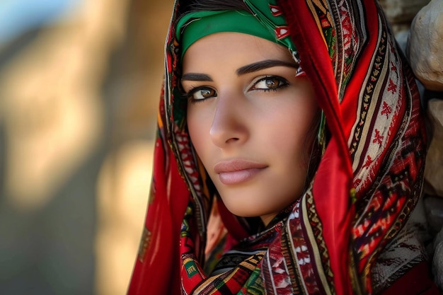 Donna palestinese che indossa abiti tradizionali