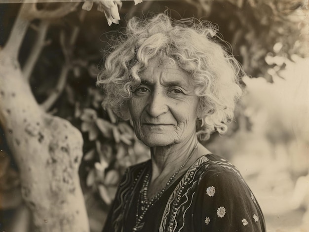 Donna persiana anziana fotorealistica con l'illustrazione d'annata dei capelli ricci biondi