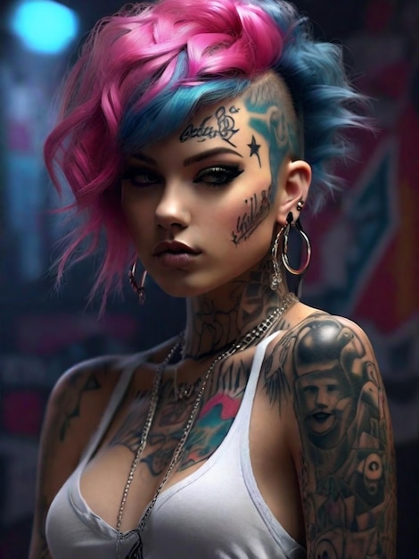 Donna punk tatuata .