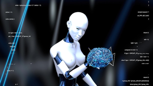 Donna robot che cammina con un cervello artificiale