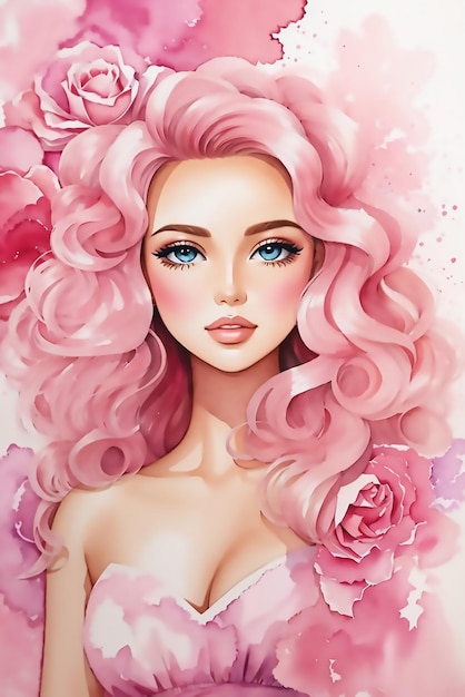 donna rosa con fiori rosa