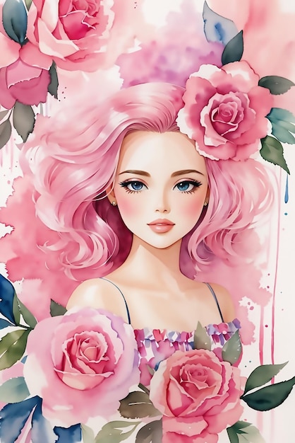 donna rosa con fiori rosa