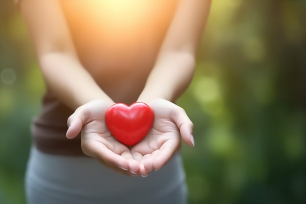 Donna rosso mano tenere salute amore cura cardiogramma donatore dare San Valentino AI generativa