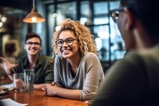 Donna seduta insieme rapporto amico gruppo felice sorridente ridere ragazza caffè Generativo AI