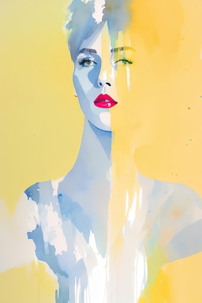 Donna sensuale in luce ultravioletta al neon acquerello disegno AI generativa