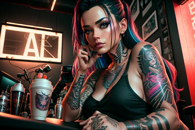 Donna sexy con tatuaggi generative ai