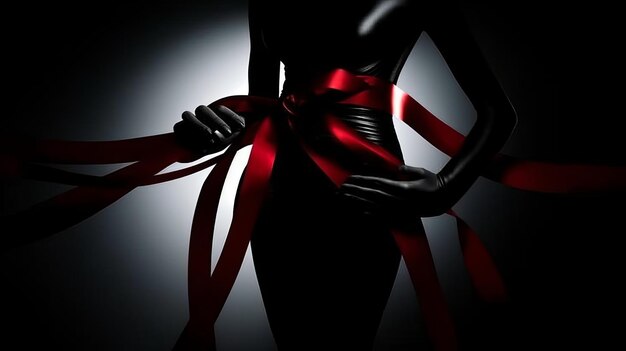 donna sexy in uno stile noir a nastro rosso
