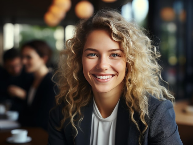 Donna sorridente al tavolo del ristorante